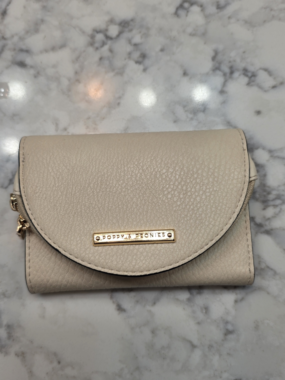 MARGAUX WALLET cream POPPY AND PEONIES Pebbled Leather Wallet with Gold Hardware